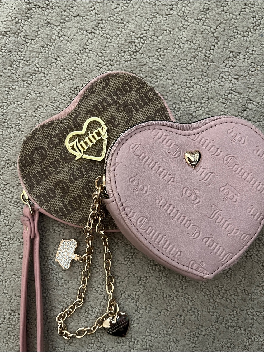 Juicy Couture Heart Crossbody Pair in Pink and Brown Monogram